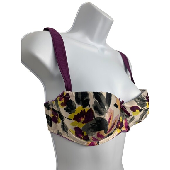 Elle MacPherson size 34D Purple/Yellow/Ivory Floral Underwire Balconette Bra - Picture 2 of 7